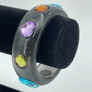 Chunky Resin Bangle Bracelet Heart Gemstones Multicolor Statement Style 8" - Picture 1 of 4
