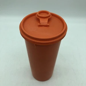 Vintage Tupperware orange runder Kanister #262-3 Deckel 603-2 Ausgießer 32 Unzen LESEN - Bild 1 von 17