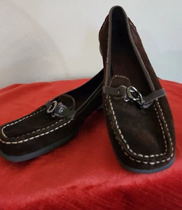 aerosoles shoes for women 7 brown suede square toed with buckle slip on - Picture 1 of 7