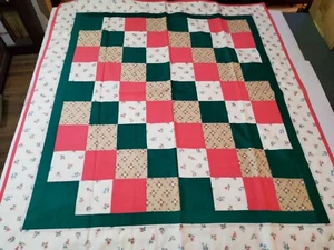 Handmade Quilt Vintage Fabrics 41x45 Lap Chair Baby Blanket Pink Green Flowers - Picture 1 of 4