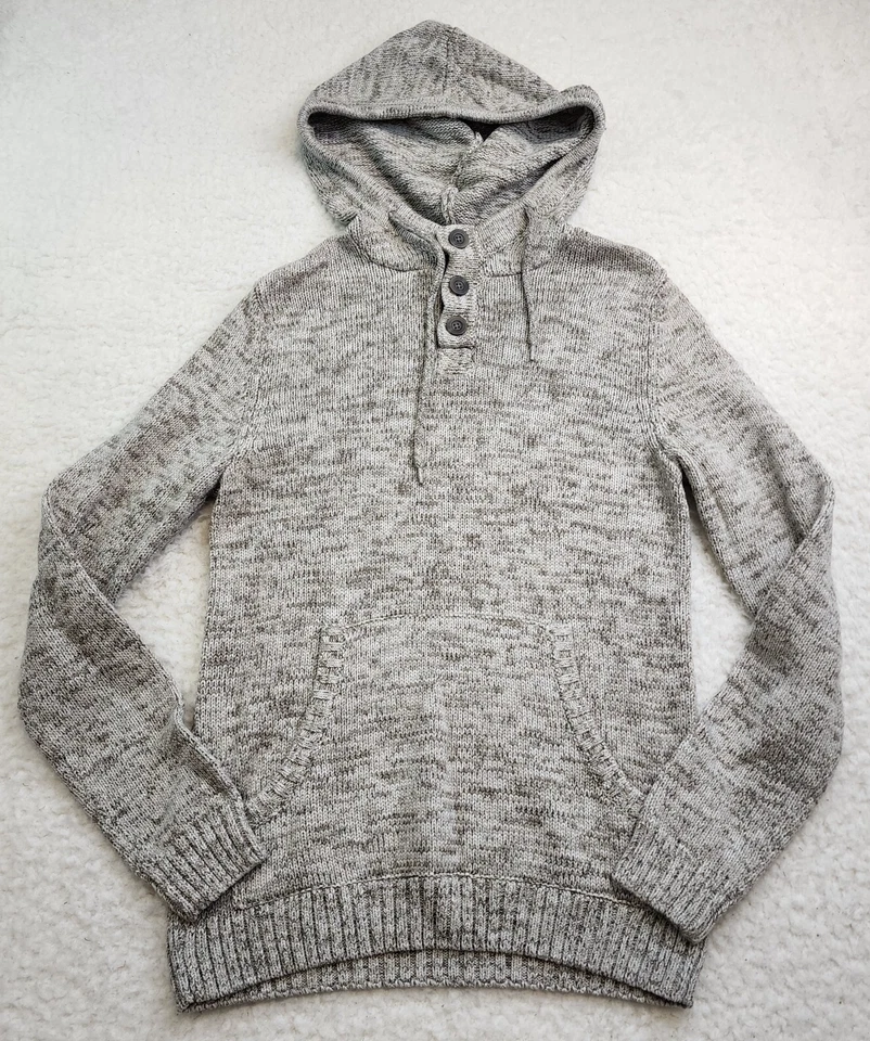 Urban Pipeline Henley 连帽毛衣男式 S 灰色针织口袋休闲休闲 — 第 1/4 张图片