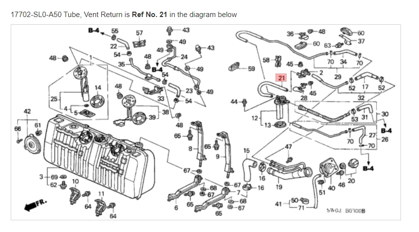 Tubo NSX HONDA ACURA GENUINO OEM, tanque de combustible de retorno de ventilación ☆ 17702-SL0-A50 ☆ Foto 1 de 1