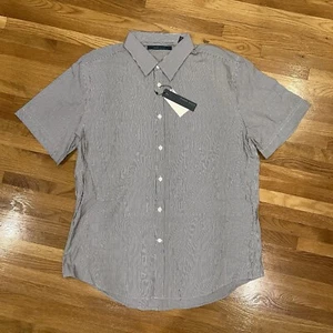 Perry Ellis Short Sleeve Black White Pin Stripe Button Down Shirt Mens Size XL - Picture 1 of 9
