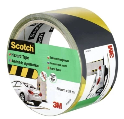 Scotch Hazard Warning Tape Black & Yellow Self Adhesive 50mm Wide x 33m Long