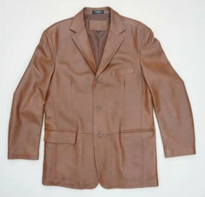CHAQUETA DEPORTIVA BLAZER DE CUERO NAPA CORDERO SUAVE GENUINO HOMBRE M USADA 3 BOTONES Foto 1 de 4