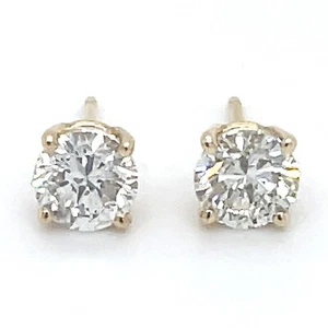 14K Yellow Gold 1/1ctw Natural Diamond Stud Earrings - Picture 1 of 2