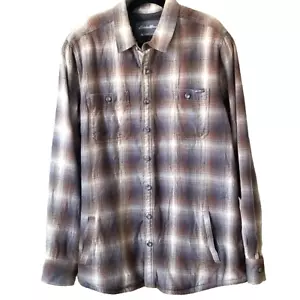 Eddie Bauer Outdoor Flannel Shirt Shacket Men XLT Brown Plaid Fleece Lined Work - Picture 1 of 13