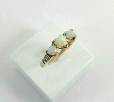  Anillo Ópalo Oro 9ct Corazones Diamantes Sello NUEVO Talla L 1/2 con Caja de Regalo Foto 1 de 4