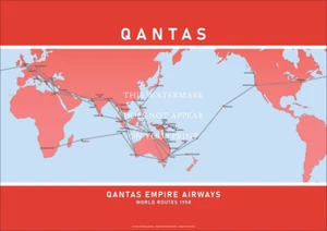 Qantas Empire Airways mapa de ruta mundial 1958 A2 estampado artístico - póster de 59 x 42 cm - Imagen 1 de 3