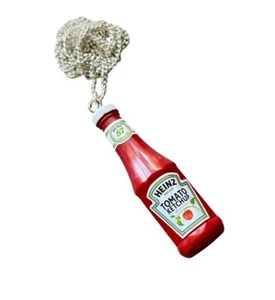 Handmade KETCHUP BOTTLE NECKLACE fab GIFT BAG miniature TOMATO SAUCE pendant - Picture 1 of 3