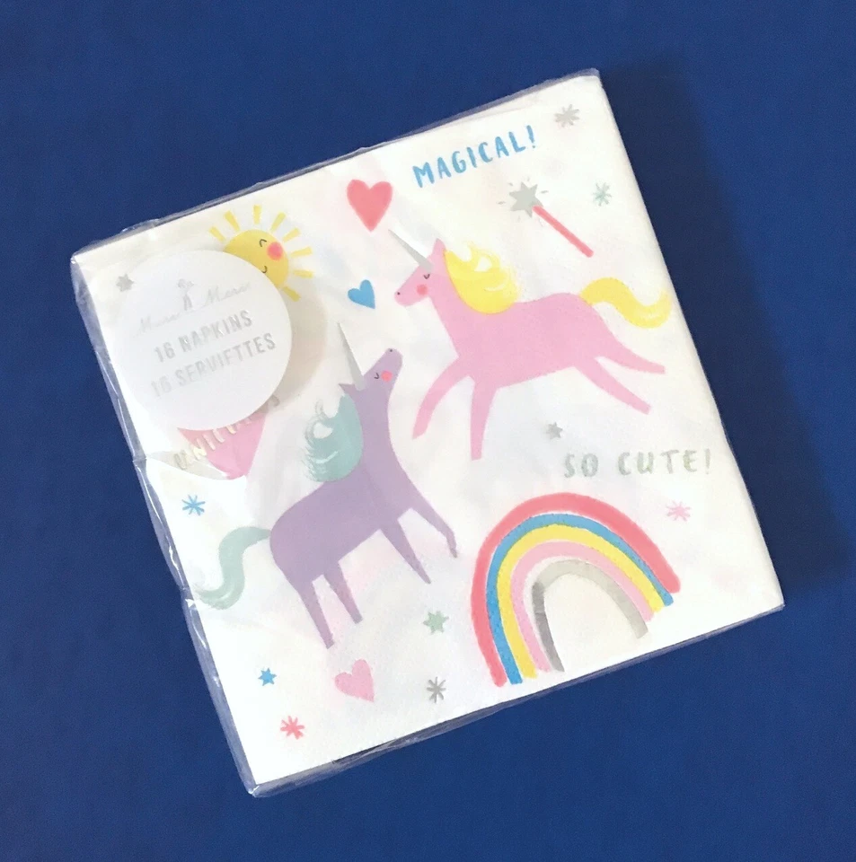 MERI MERI White 10" Pink & Purple UNICORN Square Paper 16 PARTY Napkins NIP New - Image 1 of 1