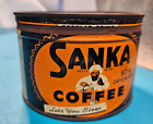 Rare  EARLY Vintage Advertising SANKA COFFEE  TIN HOBEN NJ key wind