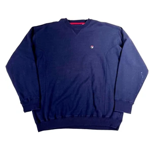 VINTAGE 90s Fila Embroidered Spell Out Crewneck Sweatshirt Navy Mens XL X-Large - Picture 1 of 8