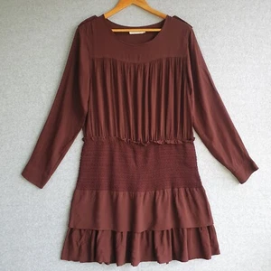 Flannel The Label Dress Sz 2 Brown Ruched Ruffle Long Sleeve Mini Lightweight - Picture 1 of 10