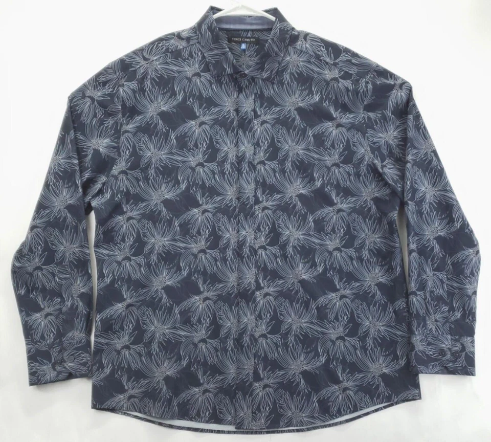 Vince Camuto Shirt Men XL Blue White Floral Stretch Flip Cuffs Button-Up Classic - Image 1 of 4