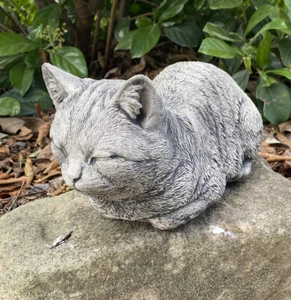 Cat Statue Memorial Sleeping Grey Animal Concrete Cement Australian Made - Picture 1 of 6