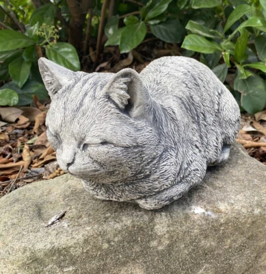 Cat Statue Memorial Sleeping Grey Animal Concrete Cement Australian Made - image 1 of 4