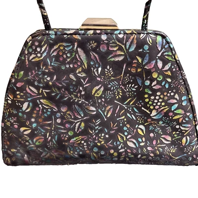 DANIELLE NICOLE Leather Made In Italy Banyan Batik Print Black Crossbody Purse - Image 1 of 4