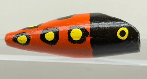 Vintage Handcrafted Wood Plug Fishing Lure Speckled Eyes Body 2.75” Black Head - Picture 1 of 7