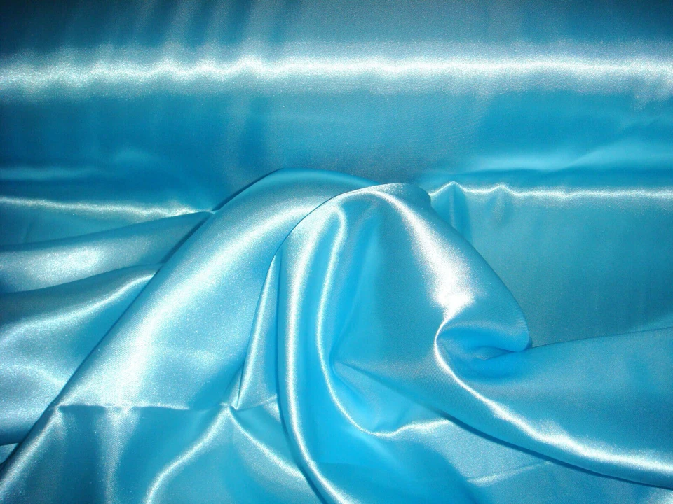 STOFF-KOLLEKTION Satin Stoff Dekostoff Polyester Karneval Gardinen glänzend Meterware (Babyblau)