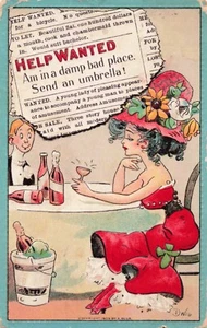 Dwig Help Wanted Postcard Artist Signed Lady with  Hat  PM 1910    S8 - Picture 1 of 2