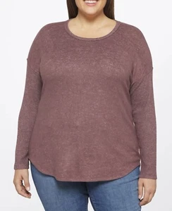 Bobeau Bartie Hacci Ribbed Light Burgundy Long Sleeves Knit Top Plus 1X NWT - Picture 1 of 5