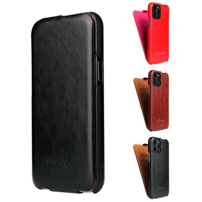 Vertical Flip Case PU Leather Phone Cover for iPhone 16e/15/14/13/12/11 Pro Max - Image 1 of 4