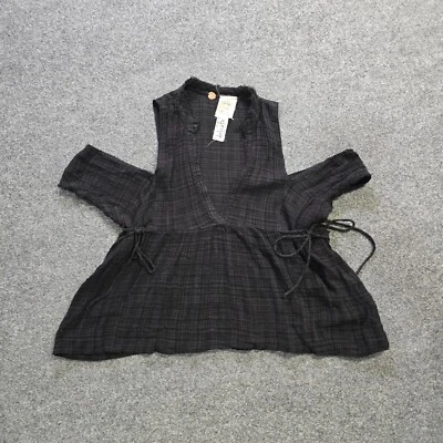 Free People Top Womens Size Small Black Gauze Cold Shoulder Peasant Hippie Boho - Image 1 of 4