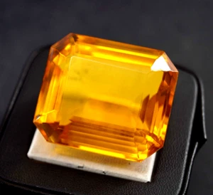 Certified Natural 124.70 Ct Emerald Cut Yellow Citrine Brazilian Loose Gemstone - Picture 1 of 5