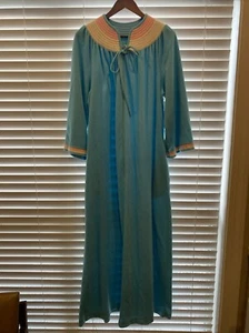 Vintage Evelyn Pearson L Morgenmantel Nachthemd Velour Blau & Rosa 80’s Golden Girls - Bild 1 von 7