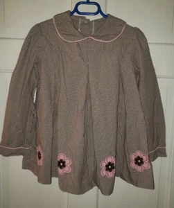 CASTLES & CROWNS brown Gingham Check Pink Floral Pleated Tunic Top. Girls 7 - Picture 1 of 6