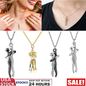 Couple Affectionate Hug Embrace Pendant Necklace Women Valentine's Day Gifts US - Picture 1 of 21