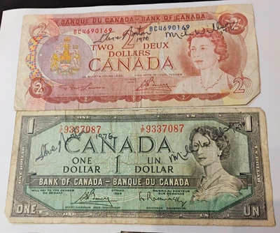 Canada 2 Deux and Canada Un Dollar, 1974 & 1954 Signed by - Image 1 of 2