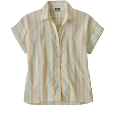 Camisa Patagonia Ligera Aire Acondicionado Algodón Orgánico Cáñamo Rayas Manga Gorra Talla S Foto 1 de 4