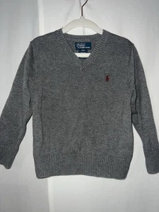 Polo Ralph Lauren Gray Knit V Neck Sweater Boys Size 4 4T - Picture 1 of 4