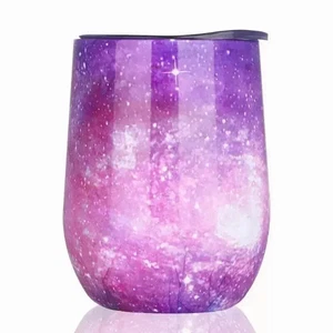 350ml Wine Tumbler with Lid Double Wall Vacuum Insulated Stemless Glass Wine Cup - Picture 1 of 5