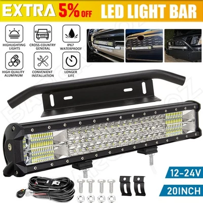 20inch Triple Row LED Light Bar Combo Beam + 23'' Number Plate Frame + Wiring AU - image 1 of 4