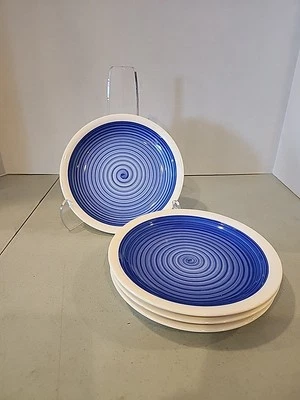 American Atelier Blue Swirl Salad Plates Set of 4 Stoneware. RARE. 7.5" Diameter - Image 1 of 3