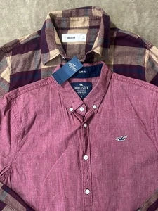 Neu mit Etikett Hollister Small kariert Langarm SS schmale Passform Epic Flex weinrot Herbst Knopf - Bild 1 von 6
