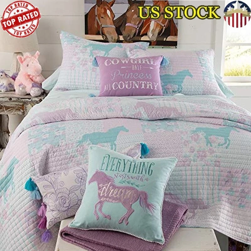 Juego de cama de edredón de retazos princesa pony vaquera 8 piezas suave cómodo nuevo Foto 1 de 4