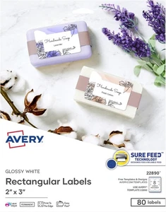 Avery Sure Feed Laser/Tintenstrahl Rechteck Etiketten 2" x 3" Hochglanz Weiß 80 - Bild 1 von 6
