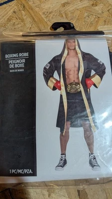 Disfraz de Halloween Bata de Boxeo Boxer Adulto Adolescente Negro Dorado Campeón Luchador Foto 1 de 3
