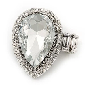 'Drama Queen' Drop-Shaped Crystal Cluster Ring (Silver Tone) - Adjustable size - Picture 1 of 4