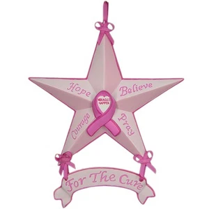 Set of Six Star Shaped Breast Cancer Awareness Christmas Ornaments - Picture 1 of 4