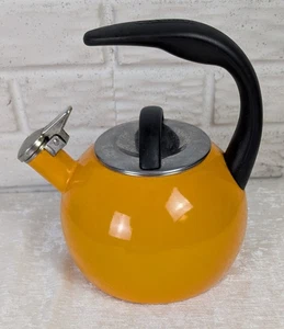 Vintage Chantal Pfeifender Teekessel Sonnengelb Senf Orange Emaille auf Metall - Bild 1 von 13