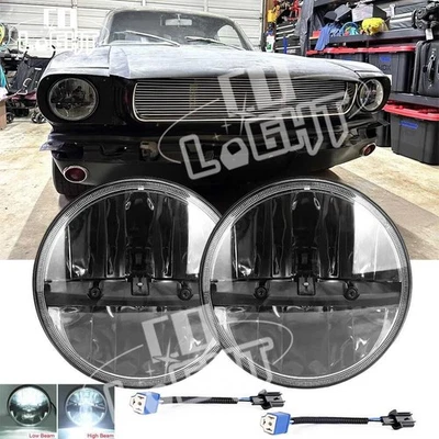 Fit Ford Mustang Fastback 1965 1966 1967 1968-1978 7" INCH Round LED Headlights - Image 1 of 4