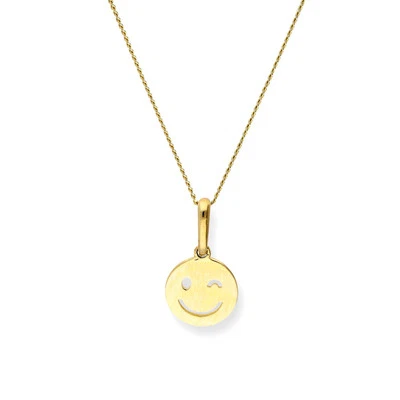 Collier et Pendentif Emoticone Clin d'Oeil en Or Jaune 9 Carats - 41 à 51cm - Photo 1/3