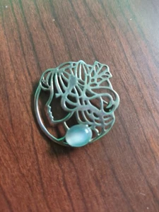 925 Sterling Silver MOONSTONE Celtic Girl Motif Brooch Pin - Picture 1 of 4