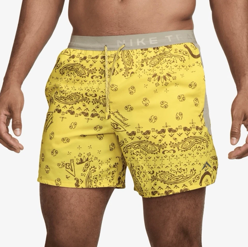 Nike Trail Mens Print 6” Running Shorts Yellow Size XS HJ4174-718