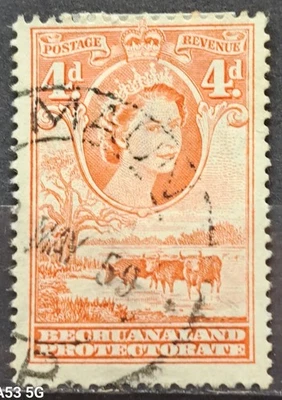 Bechuanaland  QE II  1955-58  4d Red Orange Used sg 146b - Image 1 of 2